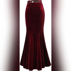 NWT ebossy Women's High Waist Bodycon Velvet Fishtail Mermaid Maxi Skirt, XS